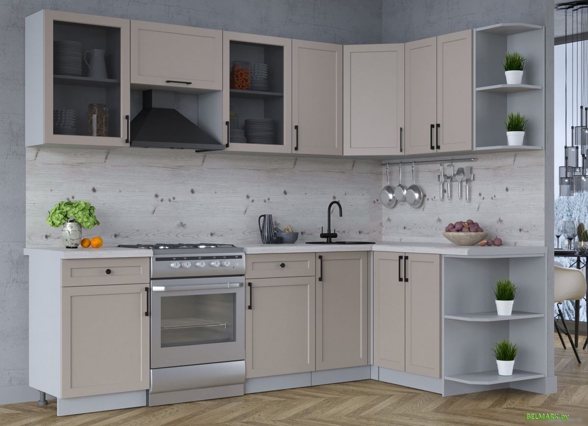 Готовая кухня Интерлиния Тренд 1.5x2.6 правая (луна/луна/бискайская сосна) - фото2