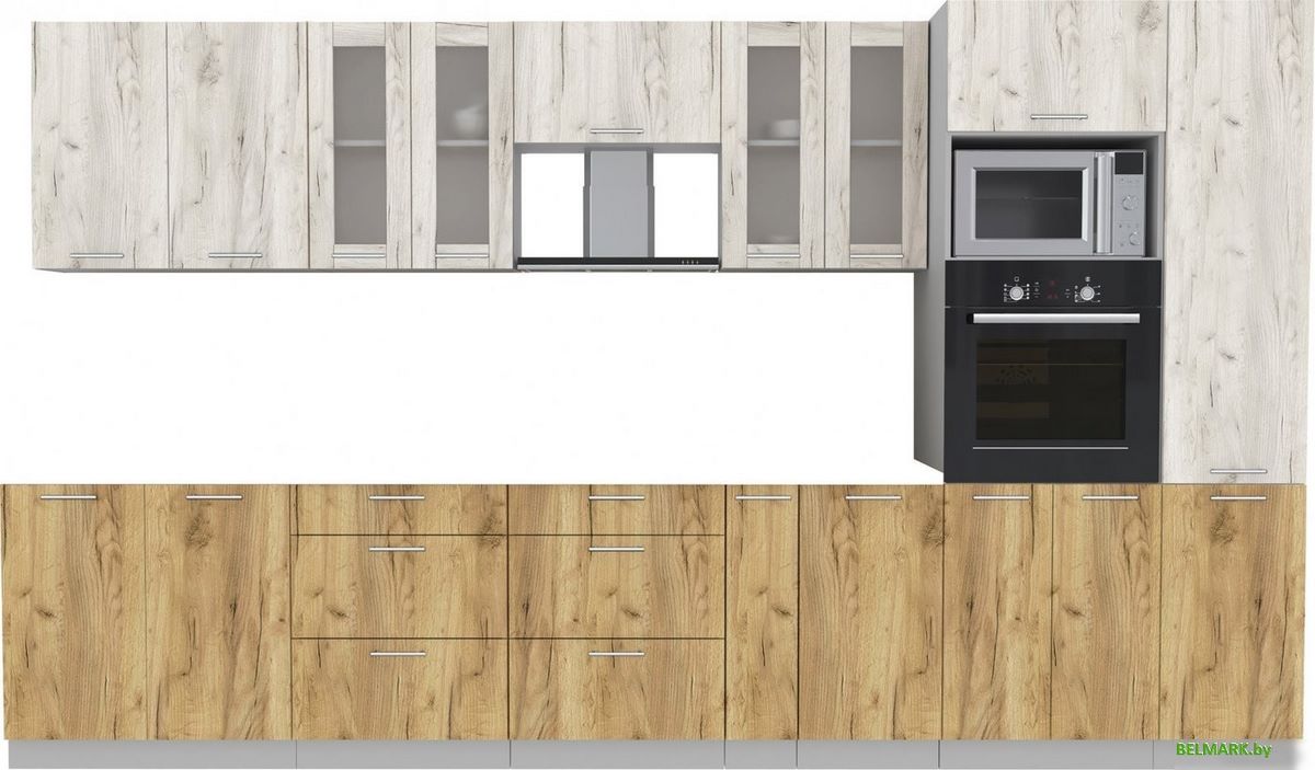 Готовая кухня Интерлиния Мила 3.6 ВТ без столешницы (дуб белый/дуб золотой) - фото