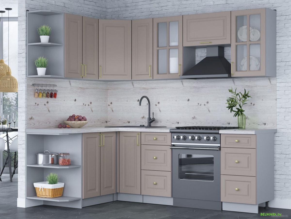 Готовая кухня Интерлиния Мила Шато 1.5x2.3 левая (луна/луна/бискайская сосна) - фото2