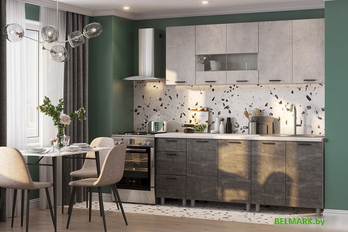 Готовая кухня SV-Мебель Модус 2.0м ЛДСП без столешниц (белый/цемент светлый/камень темный) - фото