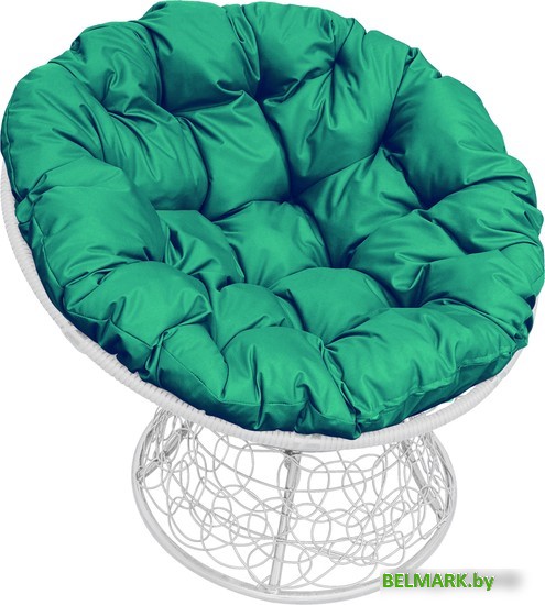 Кресло M-Group Папасан 12020104 (белый ротанг/зеленая подушка) - фото