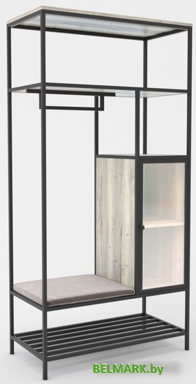 Стеллаж Hype Mebel Босс 100x200 (черный/древесина белая/велюр серый) - фото