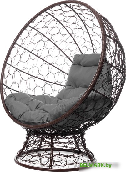 Кресло M-Group Кокос на подставке 11590209 (коричневый ротанг/серая подушка) - фото