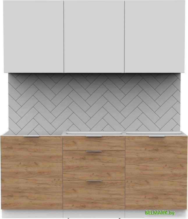 Готовая кухня Интермебель Микс Топ-4 1.8м без столешницы (белый премиум/дуб крафт золотой) - фото