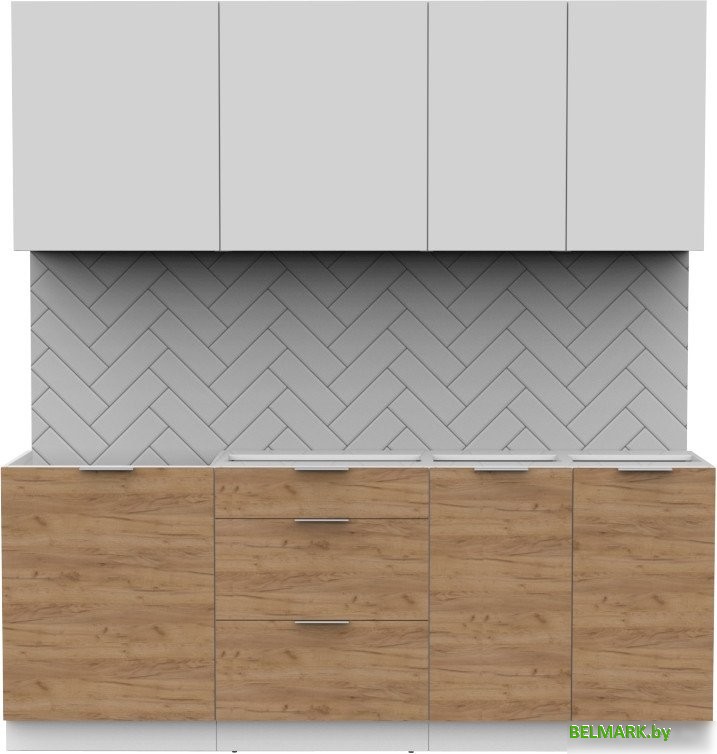 Готовая кухня Интермебель Микс Топ-5 2.0м без столешницы (белый премиум/дуб крафт золотой) - фото