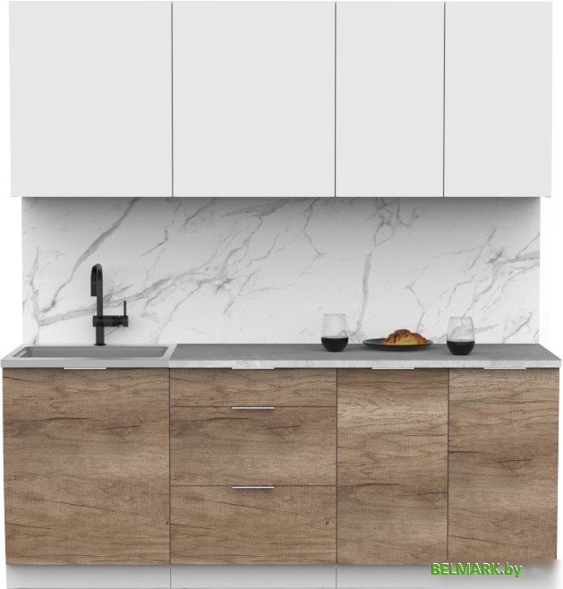 Готовая кухня Интермебель Микс Топ-5 2.0м (белый премиум/дуб каньон/венато) - фото