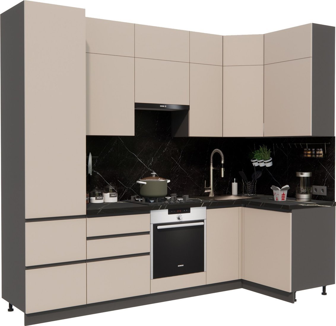 Готовая кухня ВерсоМебель Эко Премиум 1.2x2.7 правая (глиняный серый/ст. тунис) - фото