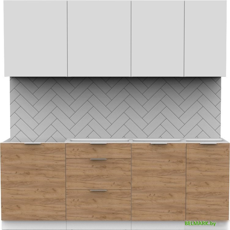 Готовая кухня Интермебель Микс Топ-6 2.1м без столешницы (белый премиум/дуб крафт золотой) - фото