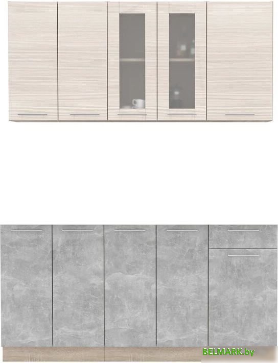 Готовая кухня Интерлиния Мила 16-60 без столешницы (вудлайн кремовый/бетон) - фото