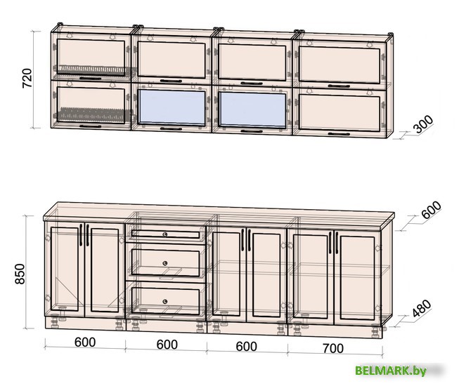 Готовая кухня Интерлиния Тренд 2.5Б (луна/луна/бискайская сосна) - фото2