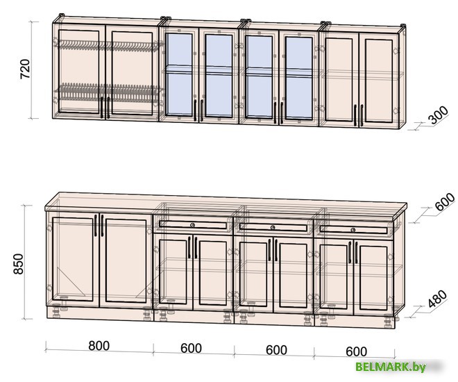 Готовая кухня Интерлиния Тренд 2.6А (мята/мята/дуб бунратти) - фото2