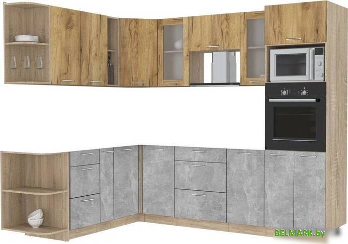 Готовая кухня Интерлиния Мила 1.88x2.6 левая без столешницы (дуб золотой/бетон) - фото