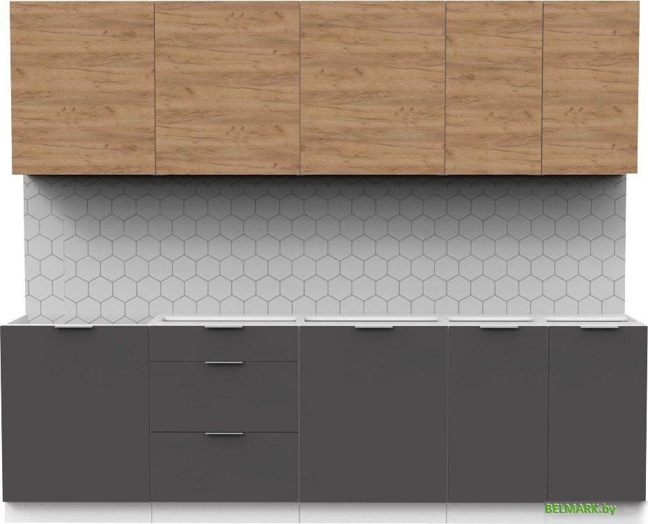 Готовая кухня Интермебель Микс Топ-9 2.6м без столешницы (дуб крафт золотой/графит серый) - фото