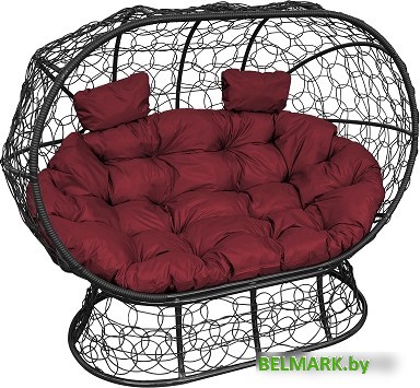 Садовый диван M-Group Лежебока 11190402 (на подставке с черным ротангом/бордовая подушка) - фото