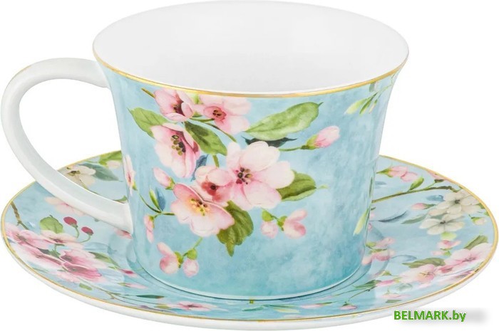 Набор чашек Elan Gallery Яблоневый цвет на голубом 420438 - фото2