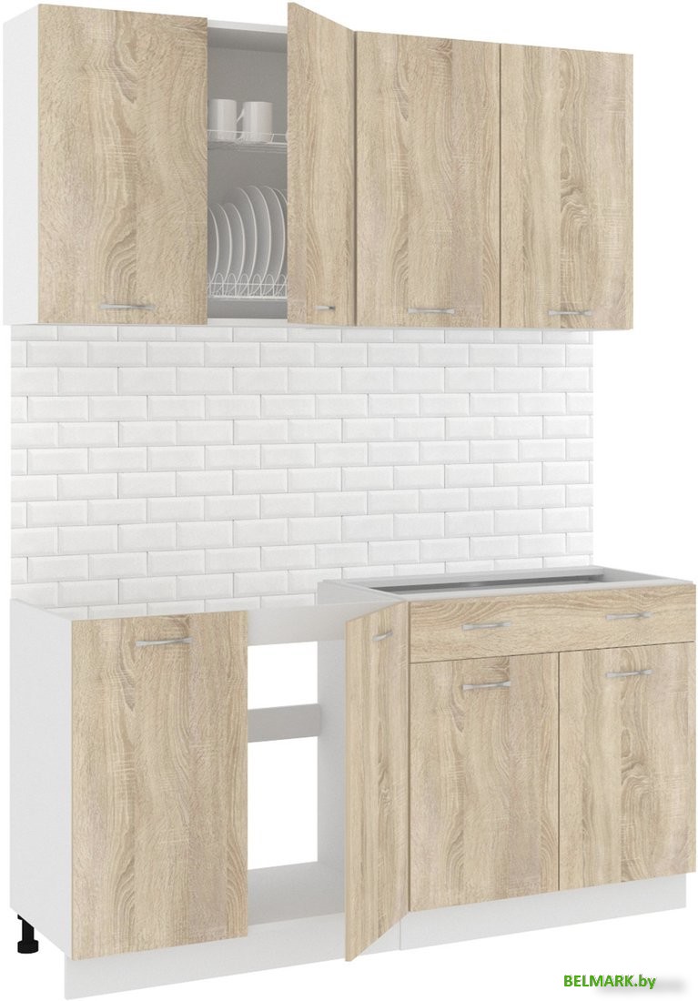 Готовая кухня Кортекс-мебель Корнелия Лира-лайт 1.6м без столешницы (дуб сонома) - фото
