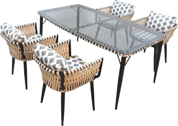 Обеденная группа Garden Story Монте-Карло MK-MT001/МТ002-TN004 (черный/ротанг жемчуг) - фото