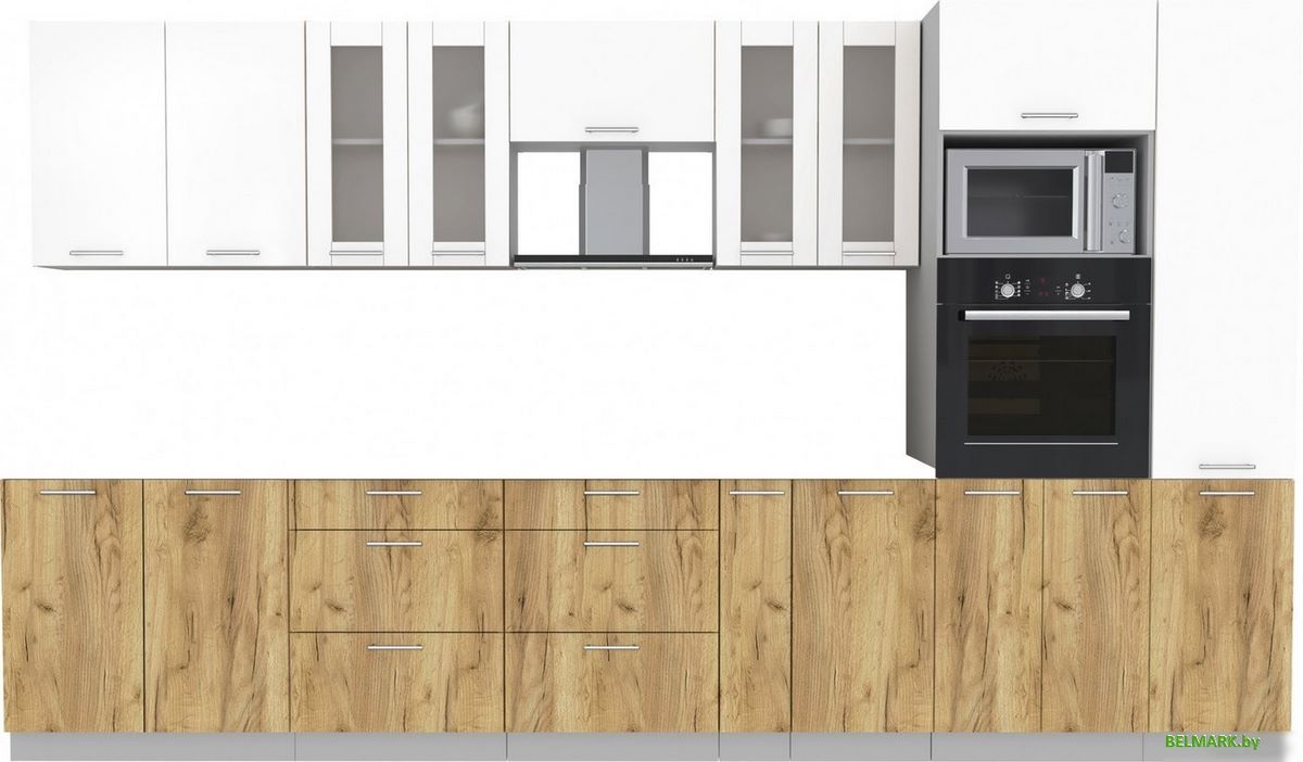 Готовая кухня Интерлиния Мила 3.6 ВТ без столешницы (белый платинум/дуб золотой) - фото