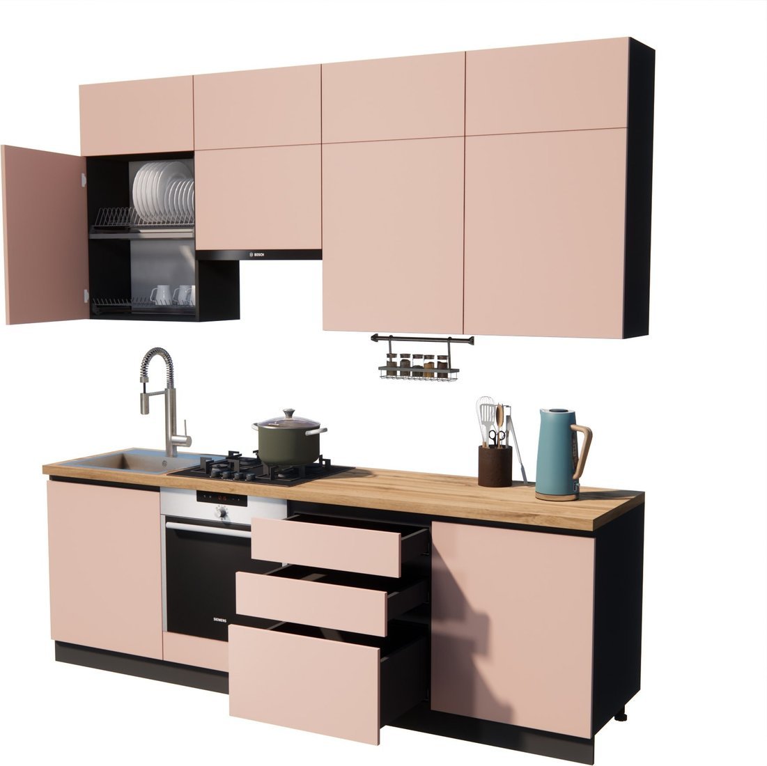 Готовая кухня ВерсоМебель Эко Премиум 2.4 (пудровый/ст. дуб вотан) - фото2