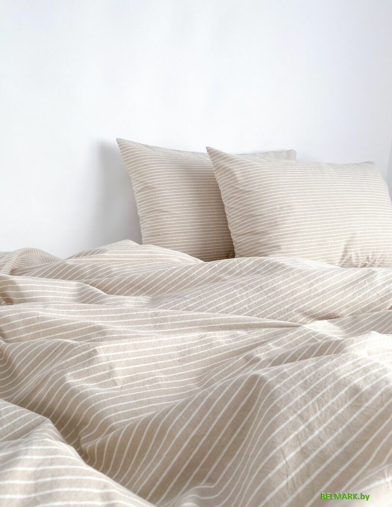 Постельное белье Царство сновидений Вареный хлопок Бежевая полоса 150-0126 (1.5-сп, нав. 70x70) - фото