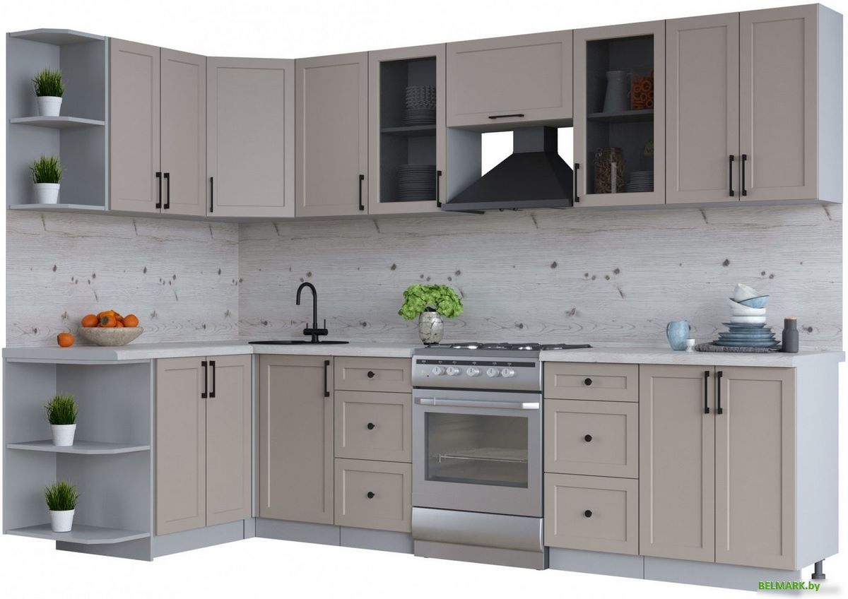 Готовая кухня Интерлиния Тренд 1.5x3.0 левая (луна/луна/бискайская сосна) - фото