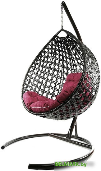 Подвесное кресло M-Group Капля Люкс 11030202 (коричневый ротанг/бордовая подушка) - фото2