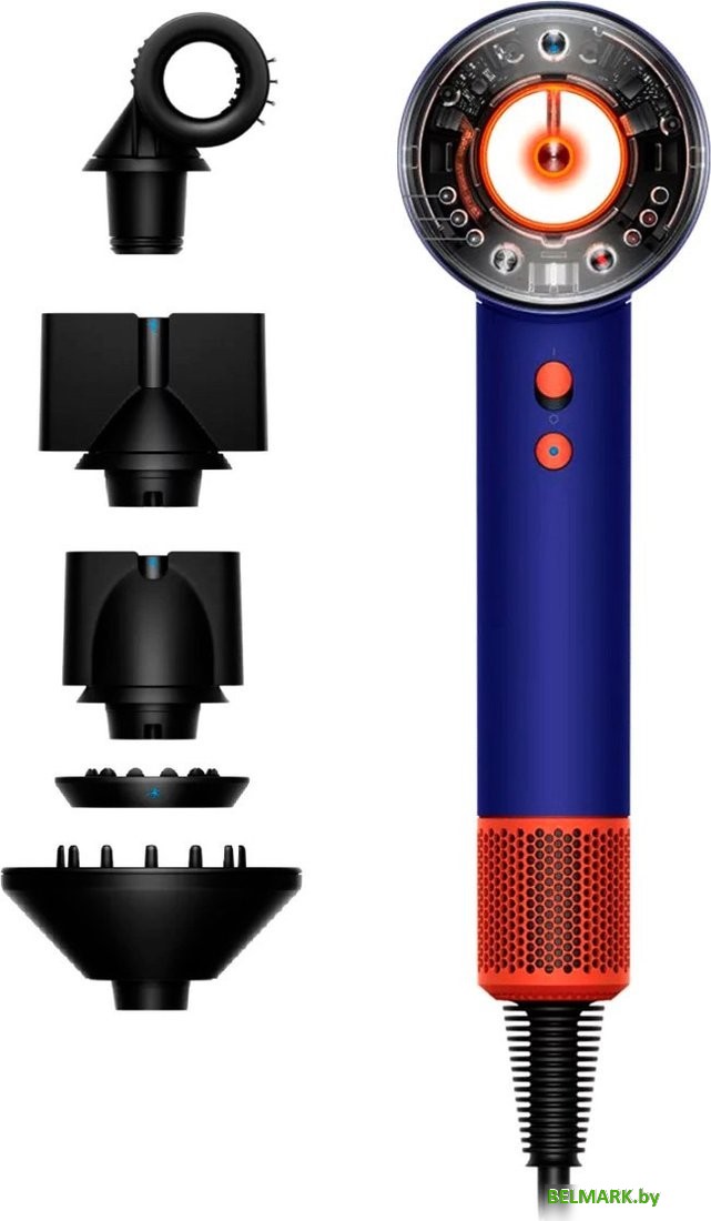 Фен Dyson HD16 Supersonic Nural Straight+Wavy (с переходником на евровилку, синий/топаз) - фото