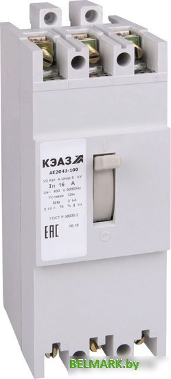 Выключатель автоматический КЭАЗ 63А 12Iн АЕ2046-100 У3 400В AC 104228 - фото