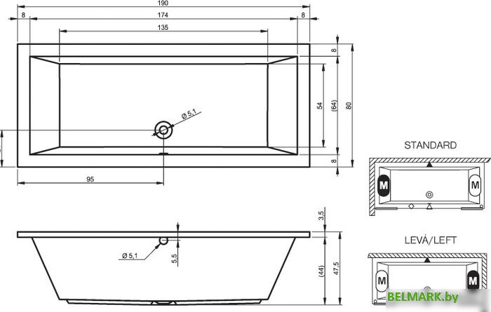 Ванна Riho Lusso 190x80 - фото2
