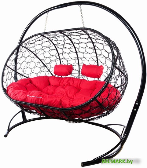 Подвесной диван M-Group Лежебока 11180406 (с черным ротангом/красная подушка) - фото