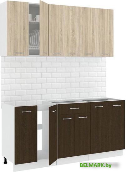 Готовая кухня Кортекс-мебель Корнелия Лира-лайт 1.7м без столешницы (дуб сонома/венге) - фото