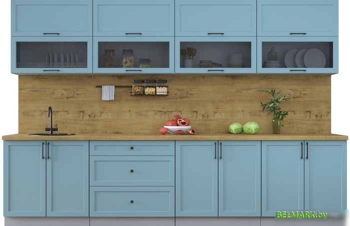 Готовая кухня Интерлиния Тренд 3.2Б (океан/океан/дуб бунратти) - фото
