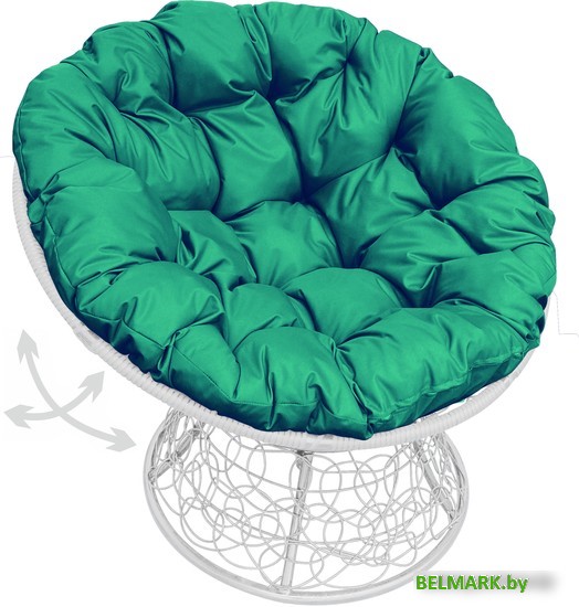 Кресло M-Group Папасан пружинка 12050104 (белый ротанг/зеленая подушка) - фото