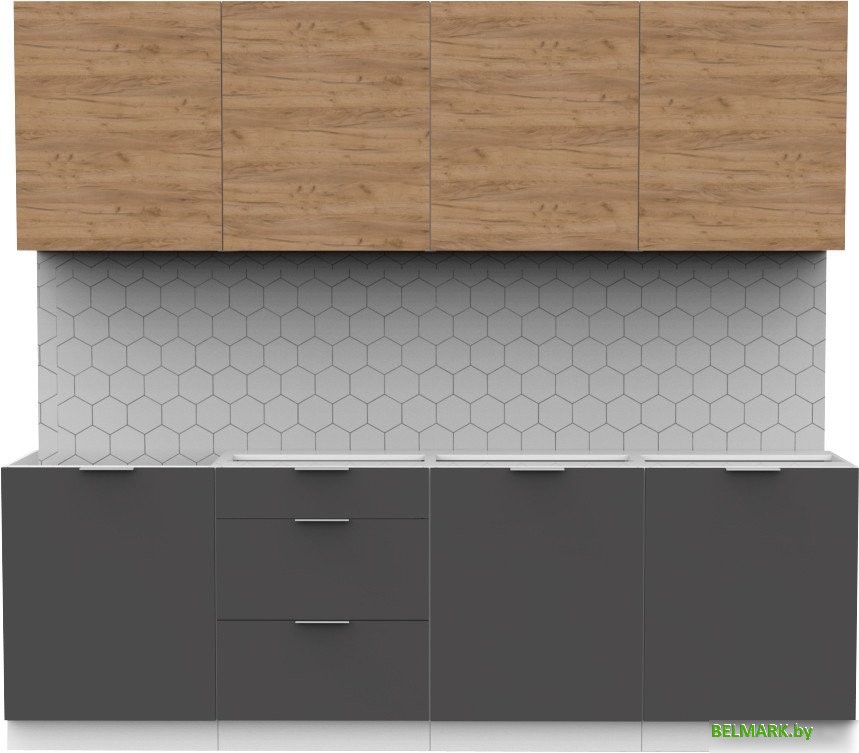 Готовая кухня Интермебель Микс Топ-8 2.4м без столешницы (дуб крафт золотой/графит серый) - фото
