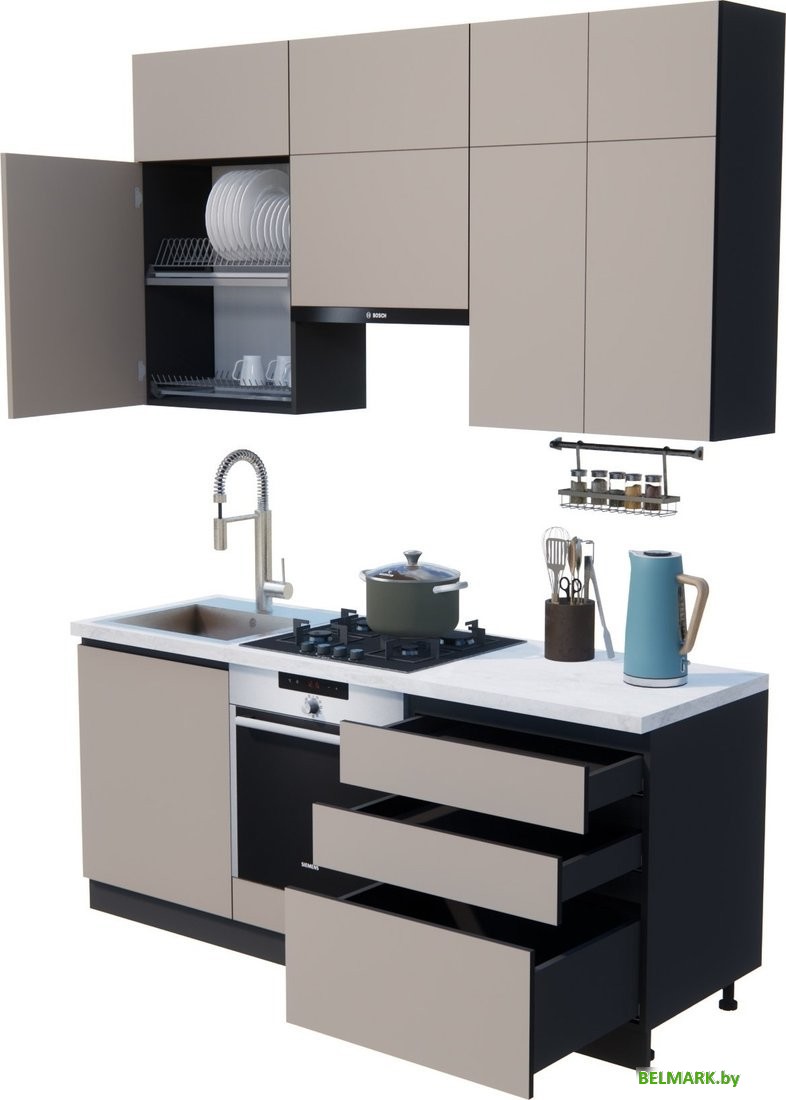 Готовая кухня ВерсоМебель Эко Премиум 1.9 (глиняный серый/ст. мрамор лацио) - фото2