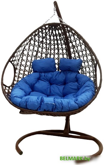 Подвесное кресло M-Group Для двоих Люкс 11510210 (коричневый ротанг/синяя подушка) - фото