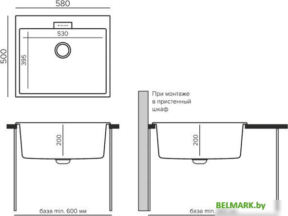 Кухонная мойка Polygran Tolero 580 (светло-серый) - фото2