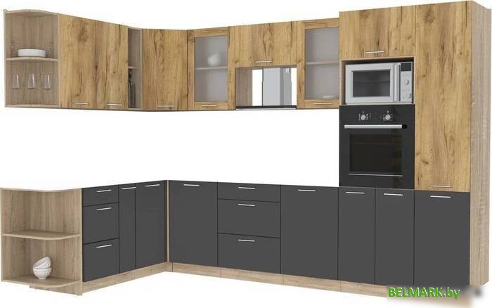 Готовая кухня Интерлиния Мила 1.88x3.2 левая без столешницы (дуб золотой/антрацит) - фото