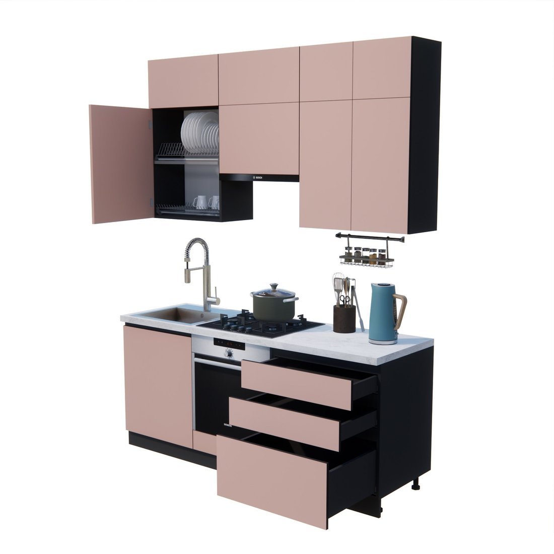 Готовая кухня ВерсоМебель Эко Премиум 2.0 (пудровый/ст. мрамор лацио) - фото2