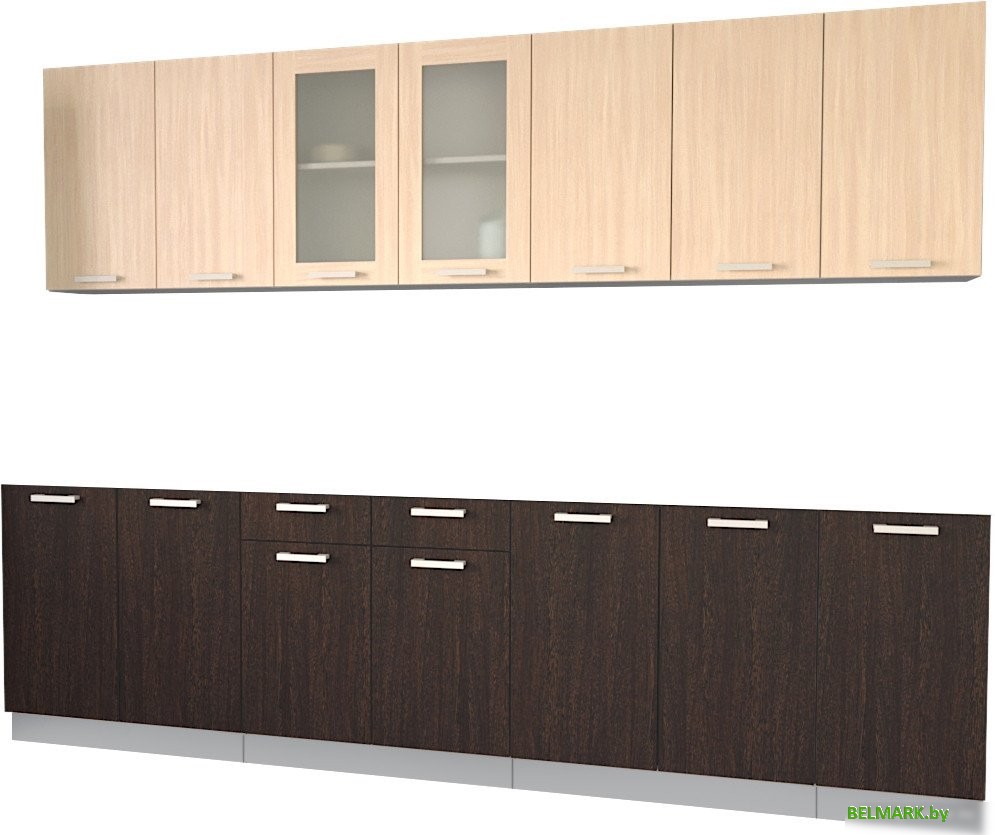 Готовая кухня Интерлиния Мила 28 без столешницы (дуб молочный/дуб венге) - фото