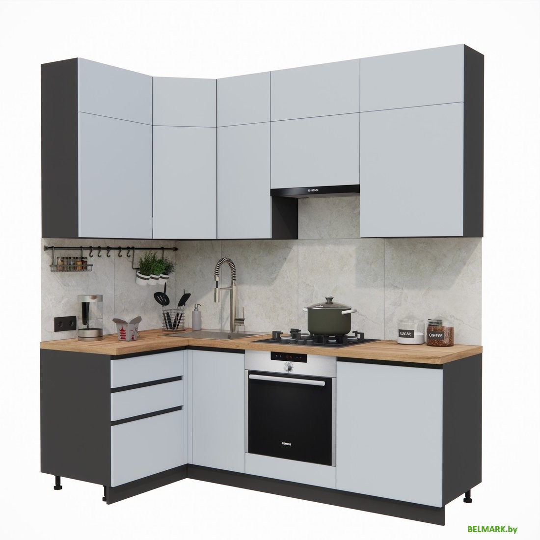 Готовая кухня ВерсоМебель Эко Премиум 1.2x2.2 левая (сумеречный голубой/ст. дуб вотан) - фото