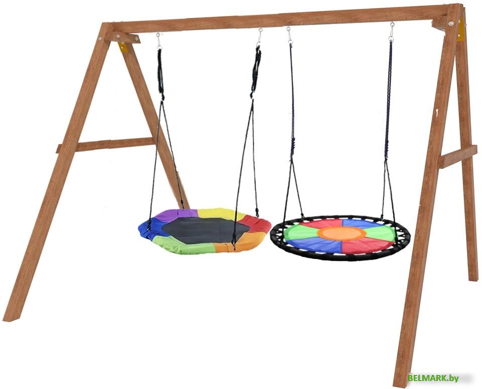Стационарные качели Капризун Деревянные с гнездом Гексагон и круглым гнездом Свиби Р911-75 - фото