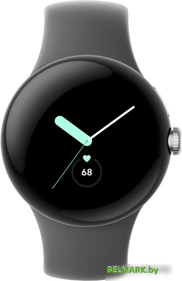 Умные часы Google Pixel Watch (глянцевый серебристый/угольный, спортивный силиконовый ремешок) - фото