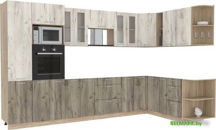 Готовая кухня Интерлиния Мила 1.88x3.4 правая без столешницы (дуб белый/дуб серый) - фото