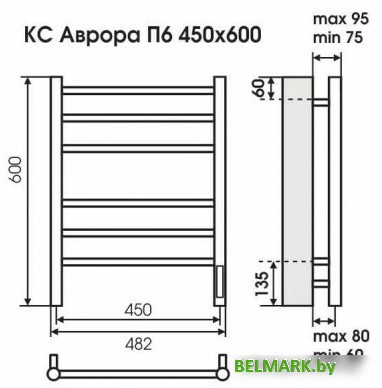 Полотенцесушитель TERMINUS Аврора электро КС П6 с диммером (450x600, белый) - фото2