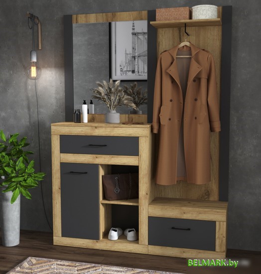 Стенка Интерлиния Loft LT-ШК2 (дуб золотой/антрацит) - фото