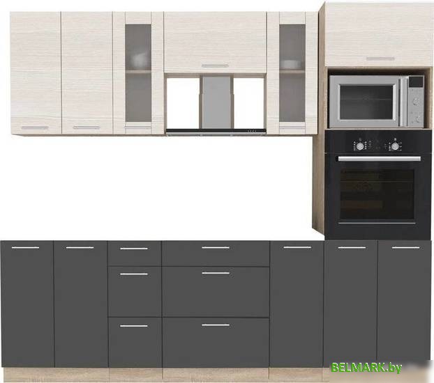 Готовая кухня Интерлиния Мила 2.4 ВТ без столешницы (вудлайн кремовый/антрацит) - фото