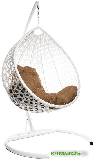 Подвесное кресло M-Group Капля Люкс 11030101 (белый ротанг/бежевая подушка) - фото