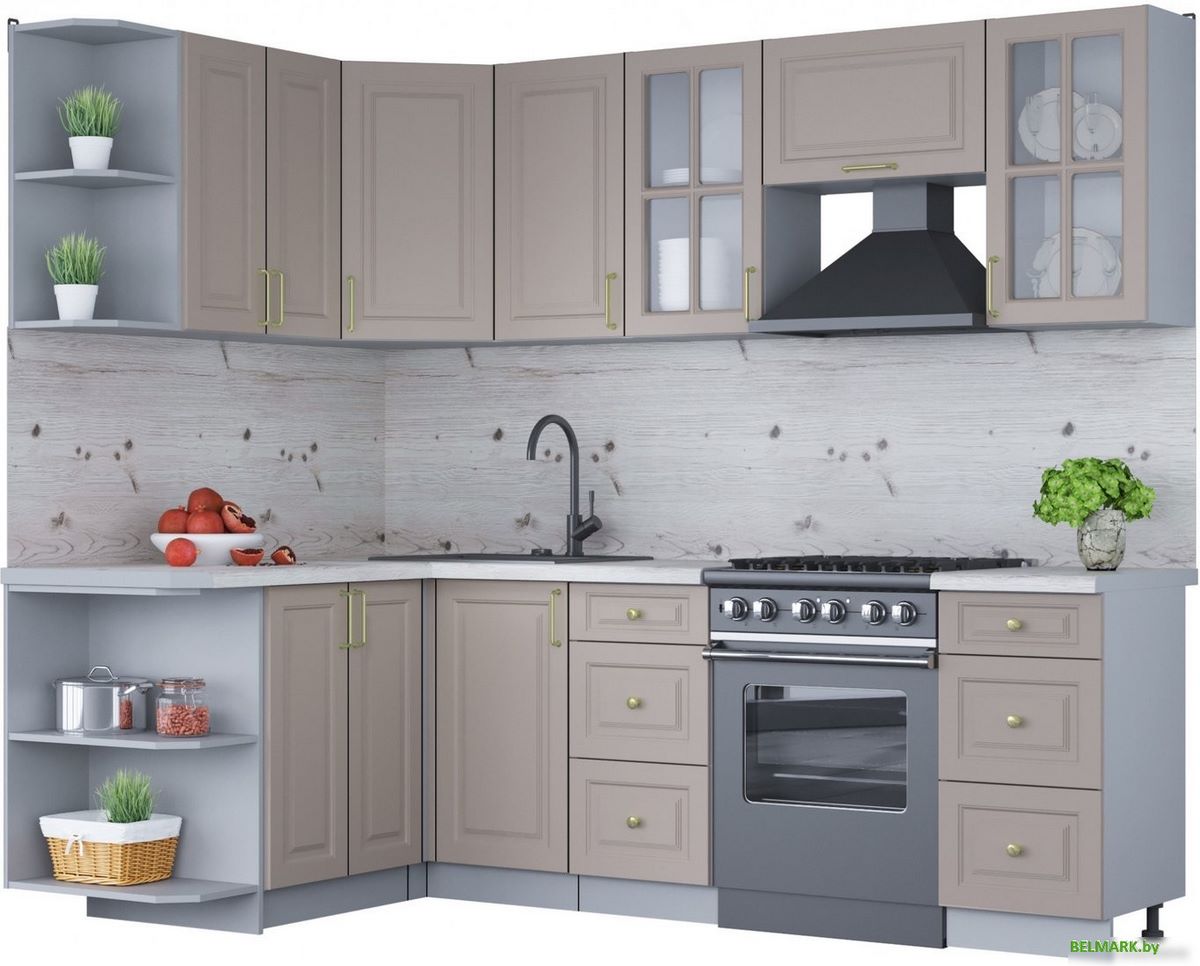 Готовая кухня Интерлиния Мила Шато 1.5x2.4 левая (луна/луна/бискайская сосна) - фото