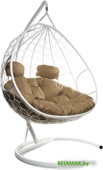 Подвесное кресло M-Group Для двоих 11450101 (белый ротанг/бежевая подушка) - фото